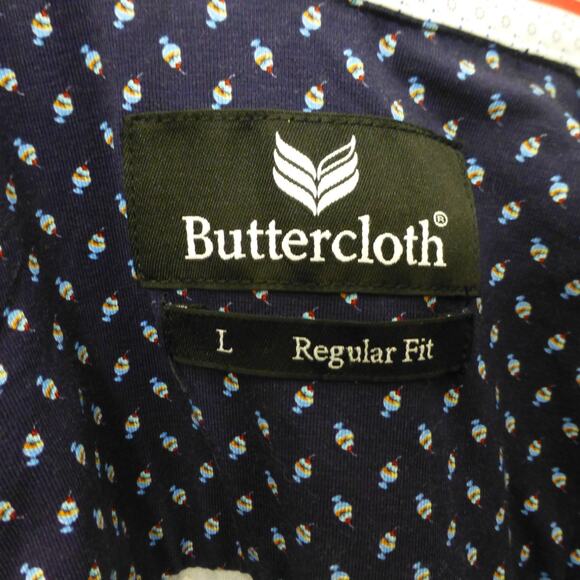 Buttercloth Shirt Mens Large Button Up Icy Cotton Geometric Blue NWT - Picture 6 of 14